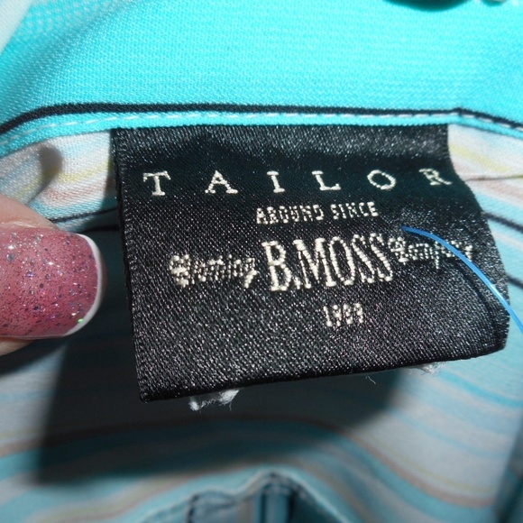 Tailor by B. Moss Size M Teal Striped Blouse top - Picture 3 of 7